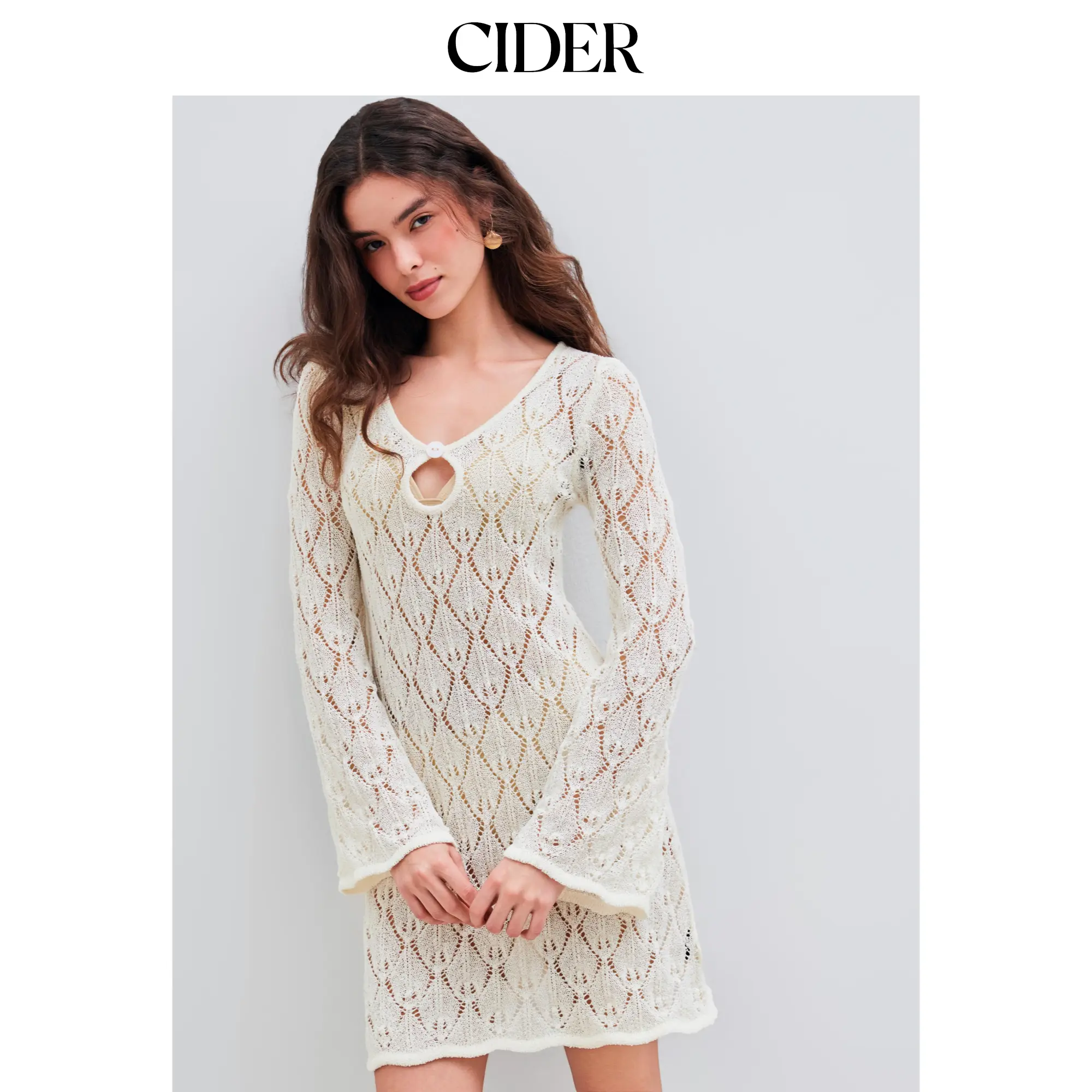 Cider Knitted Scoop Neckline Cut Out See-through Mini Dress SohoChic