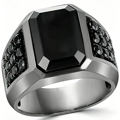 Men's Luxury Rhinestone Decorated Ring, Casual All-match Jewelry for Boys Gift, Classic Fashion Accessories for Daily Wear, Thickness Rings, Statement Rings, Engagement Wedding Ring, Beautiful Rings