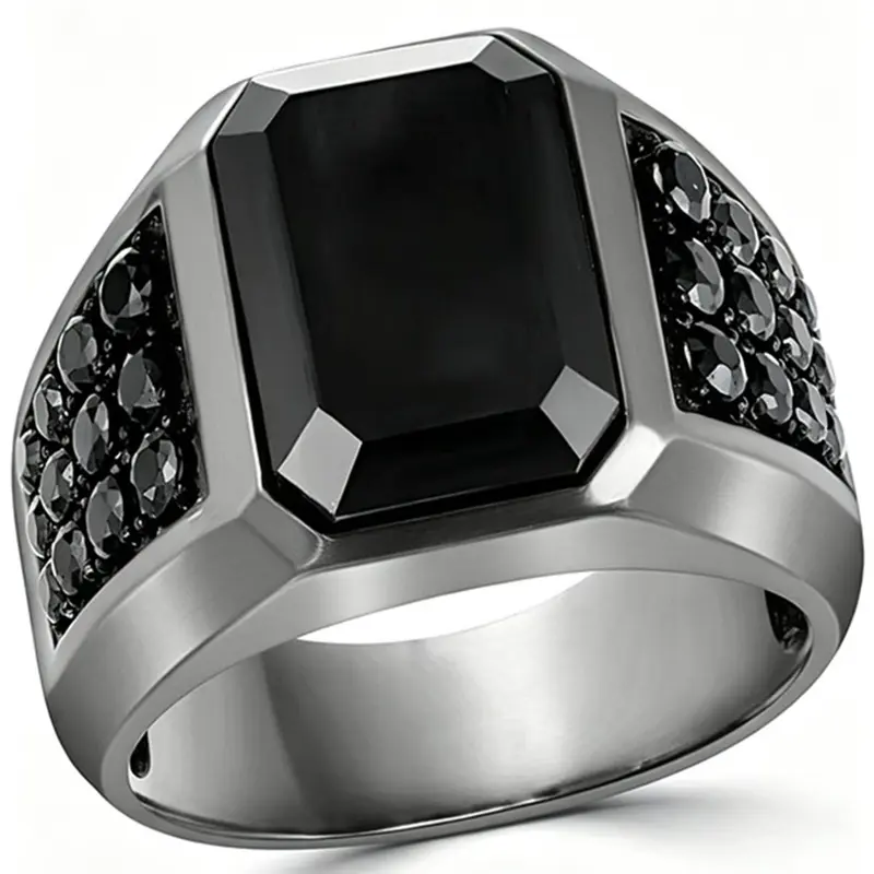 Men's Luxury Rhinestone Decorated Ring, Casual All-match Jewelry for Boys Gift, Classic Fashion Accessories for Daily Wear, Thickness Rings, Statement Rings, Engagement Wedding Ring, Beautiful Rings