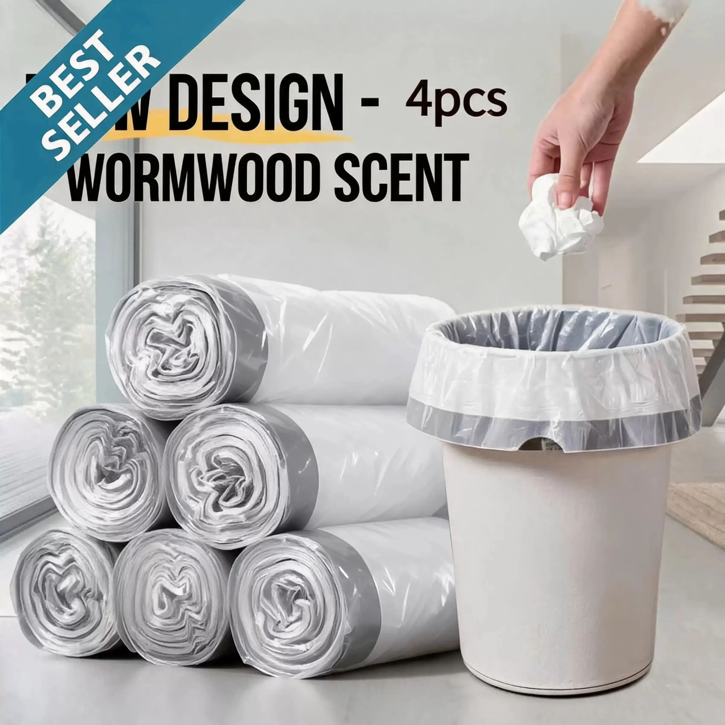 60pcs Drawstring Trash Bags, Sturdy Trash Bags, Heavy Duty Garbage Bags, Waste Bags, Small Garbage Bags, Avoid Dirty Hands, Durable Trash Bag, 4-Gallon Bin Liners for Office, Bedroom and Bathroom Trash Can