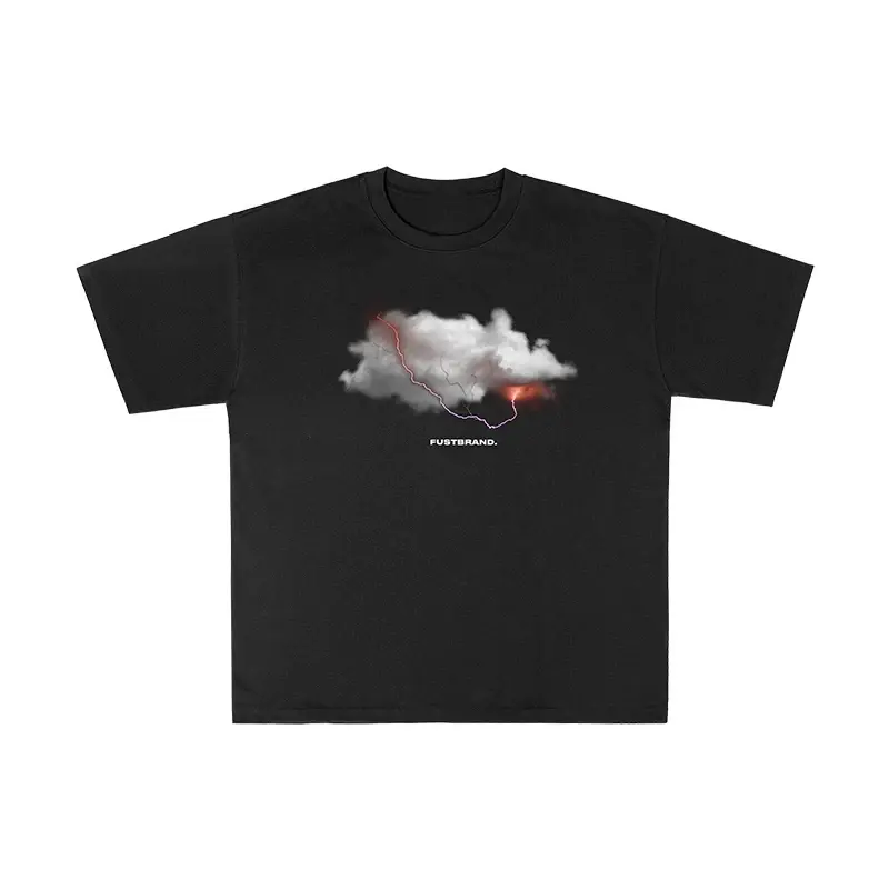 Men's T Shirts Good Casual Cotton Graphic Tees, Cloud Lightning Thunder Sky Art Print Short Sleeve Graphic Clothing, Minimal Dark Aesthetic Unisex Top Tee, Oversized Crewneck Streetwear Tee, Trendy Casual Outfit for Men Women Daily Wear