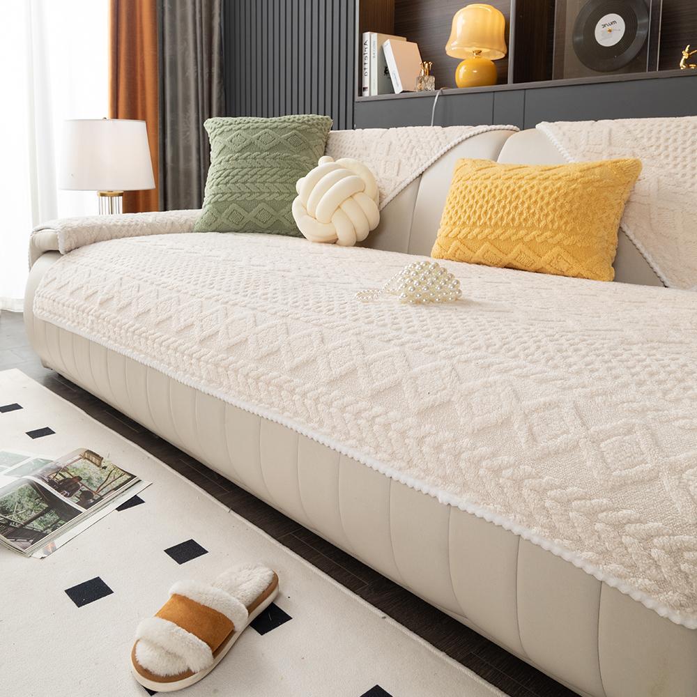 Solid Color Non-Slip Sofa Cover, Washable & Soft Couch Protector with Geometric Jacquard Design for Home & Living Room, Sofa Towel & Comfortable Throw Pillowcase, Furniture Protector #GLOBAL PICKS