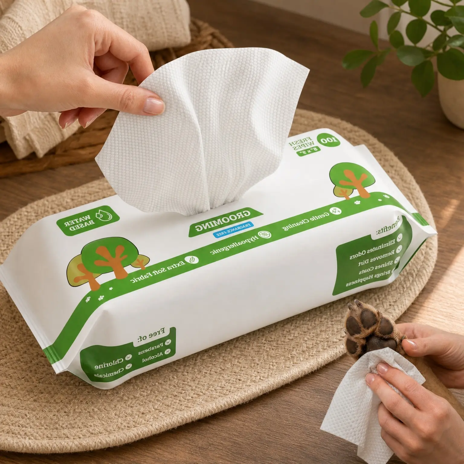 Hypoallergenic Dog Grooming Wipes for Paws, Body & Butt – Cleaning & Hydrating, Fragrance Free, 100 CountGift