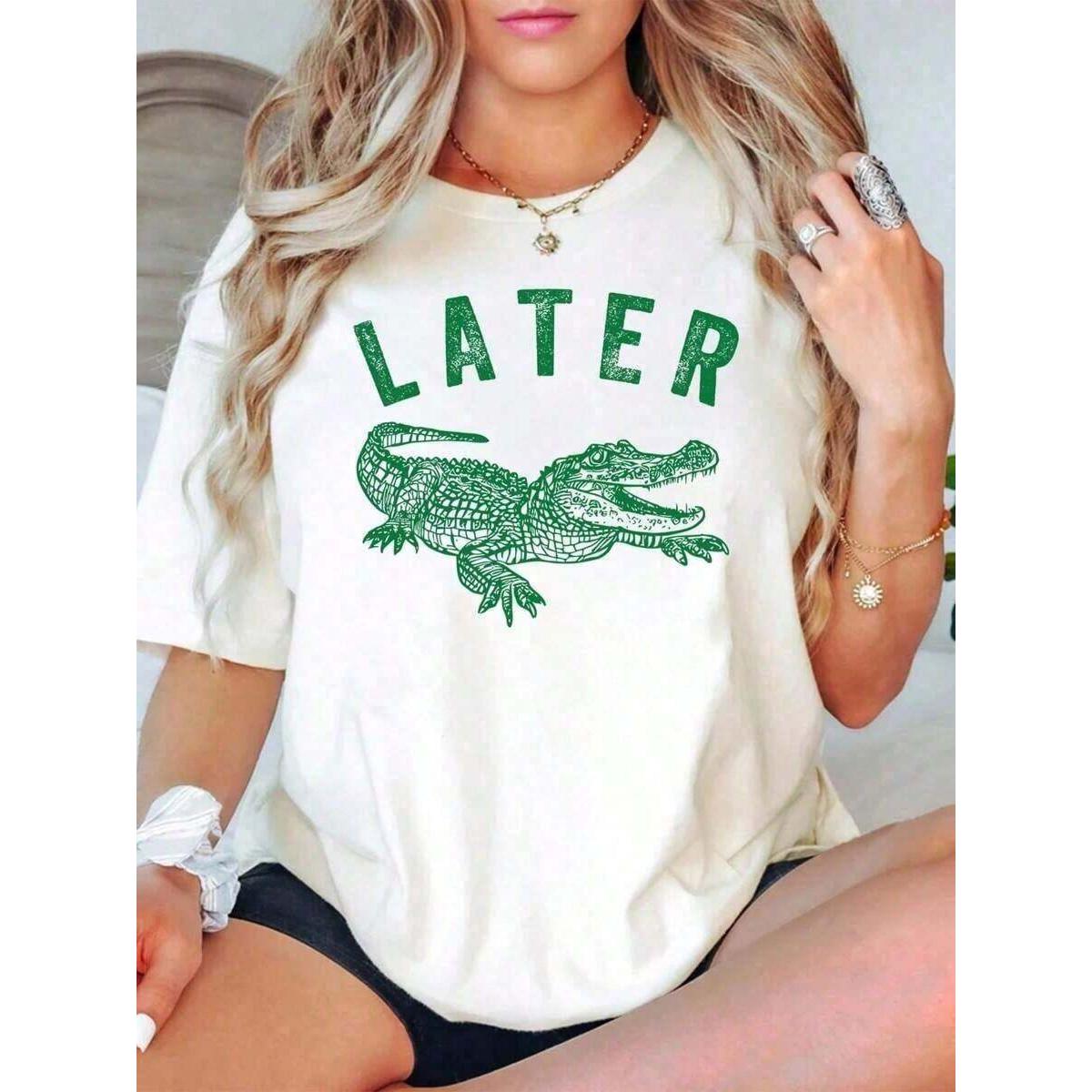 1Pcs,White Top2026, Cotton Later Gator Shirt, 180G Alligator Funny Offensive Crocodile Shirt, Loose Type Shirt For Women, Casual And Simple Short Sleeve Women Tops, Summer Women For Top-Unisex Everyday T-Shirts,Cotton Lnisex T-Shirts