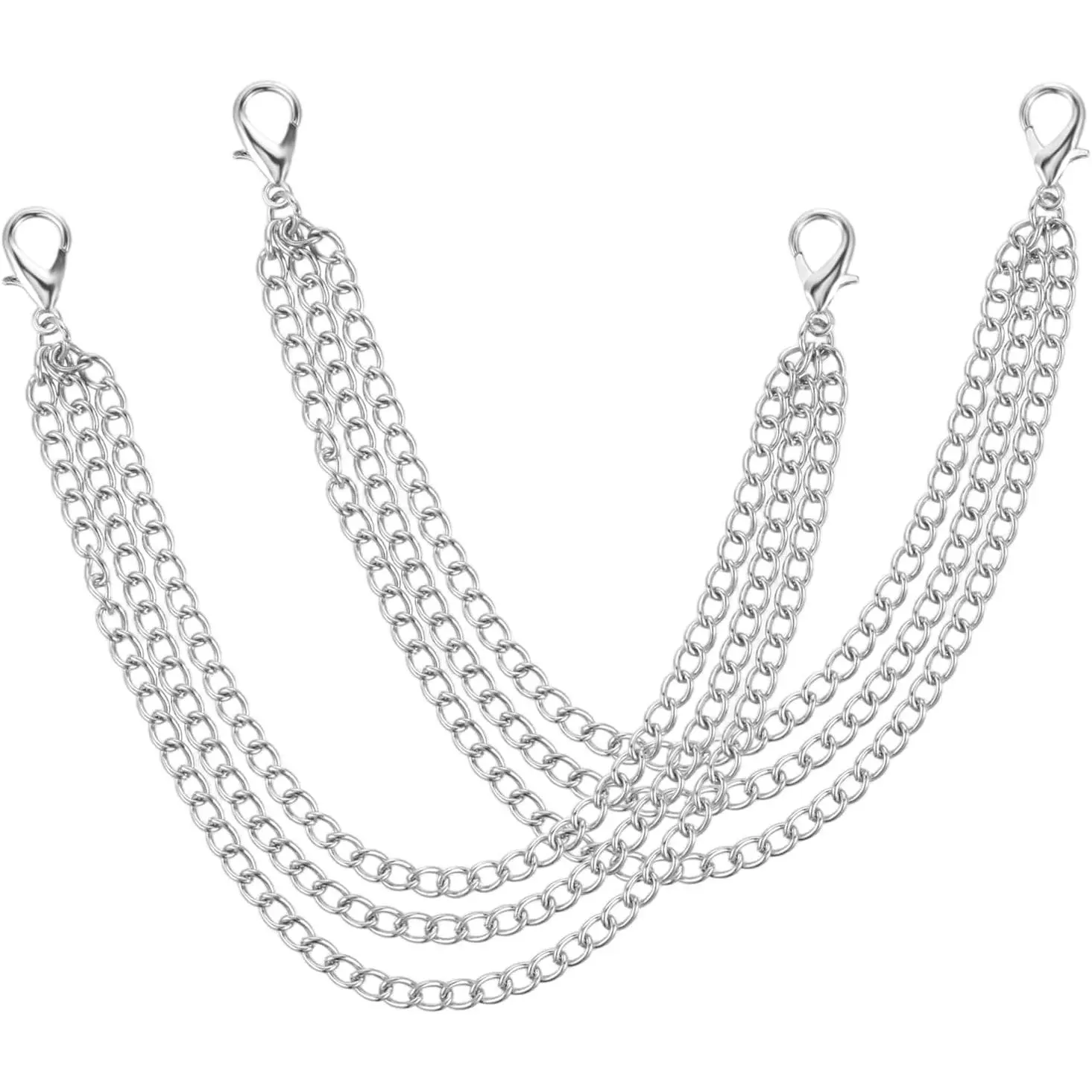 2 PCS Silver Shoe Chains, DIY Decoration Boot Chains for Women Men, Cool Boot Charms for Sneaker, Pants, Jeans, Pocket, Handbags Decoration