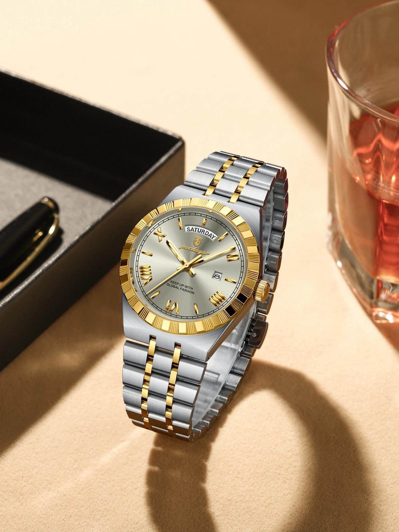 Men's Business Fashion Round Dial Analog Quartz Watch, Fashion Watch for Party, Daily Clothing Decor, Trendy All-match & Exquisite Watch for Birthday Gift with Box, Business Fashion Watches