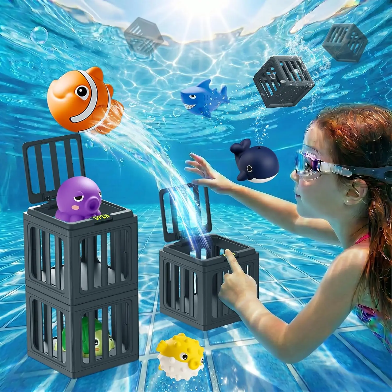 Pool Diving Toys for Kids, Underwater Swim Game Set with 6 Floating Sea Animals & 6 Dive Cages, Summer Water Toys for Pool, Bath & Beach Play, Birthday Gift for Boys Girls Ages 3-12fidget toys