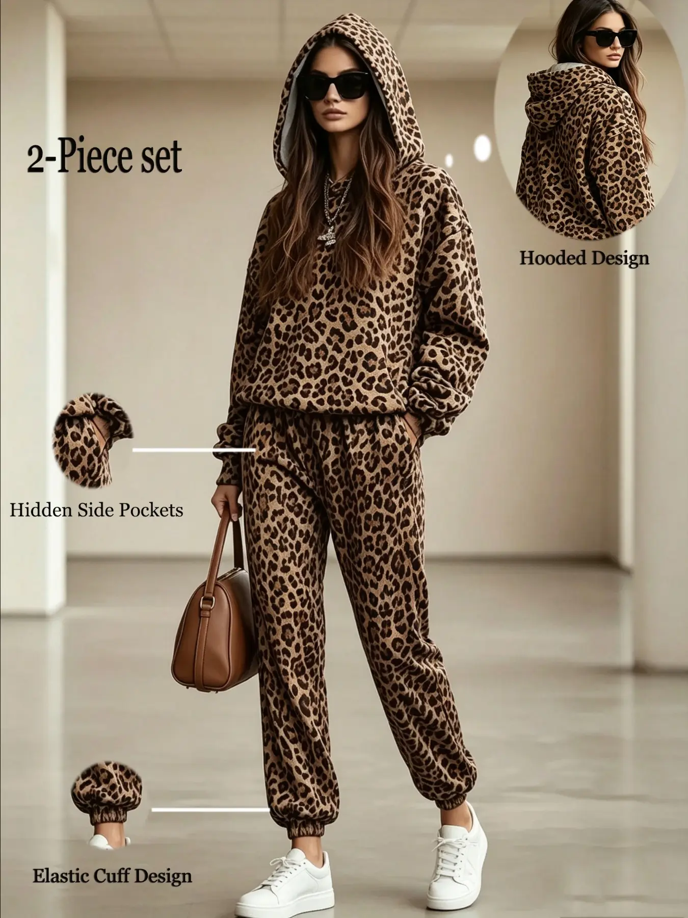 Leopard Print Long Sleeve Pants Set, Casual Cool for Women, Spring Summer Fall Winter, Perfect for Daily Wear and Home