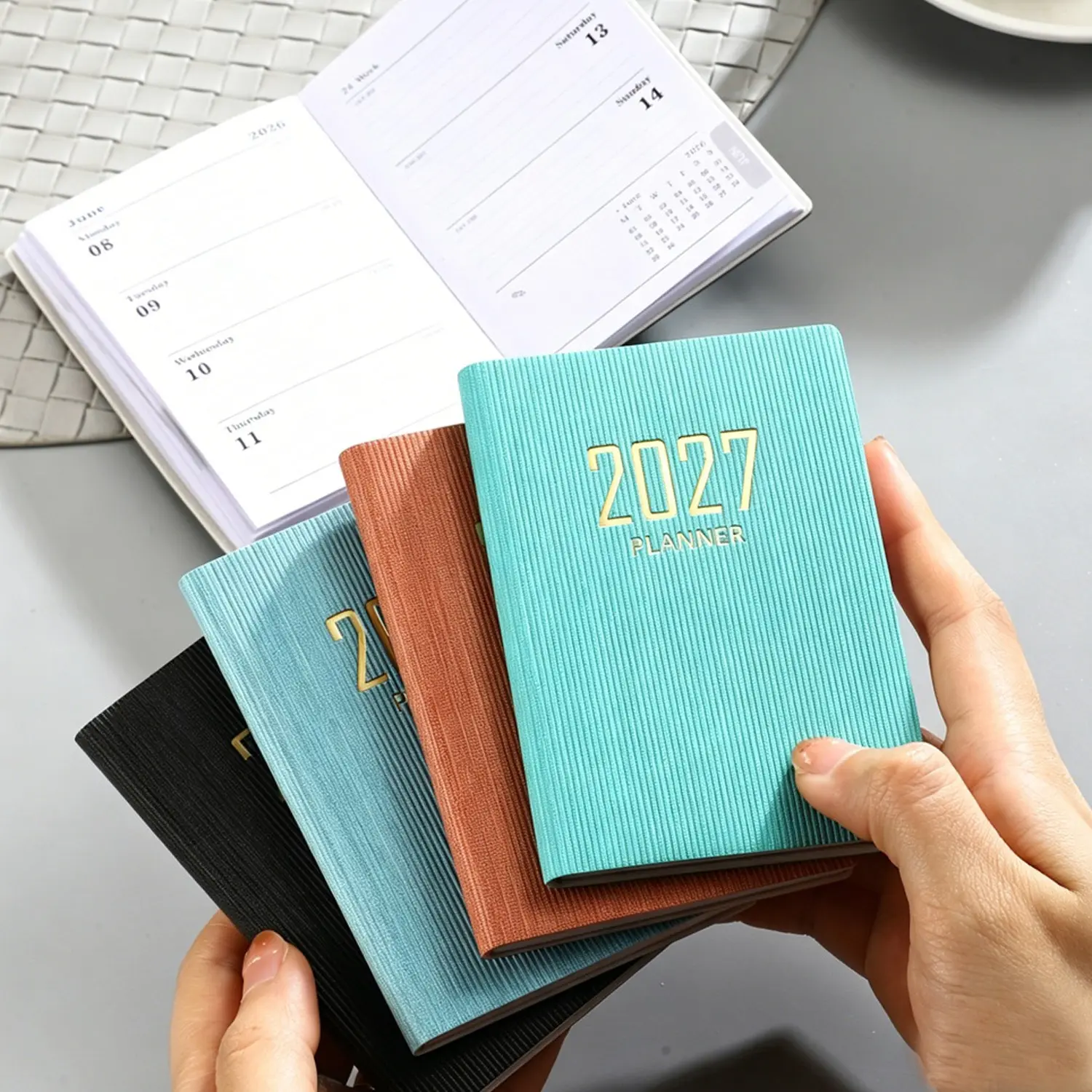 2027 A7 Planner Notebook, Weekly Planner Notepad, 64 Sheets 128 Pages Thin Weekly Calendar, 365 Days Daily Plan Yearly Organizer, PU Leather Mini Pocket Journal