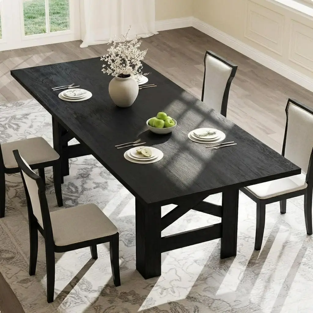 71" Long Wooden Dining Table for 6-8, Farmhouse Kitchen Table with Sturdy Frame & Stable Triangular Legs for Kitchen & Office