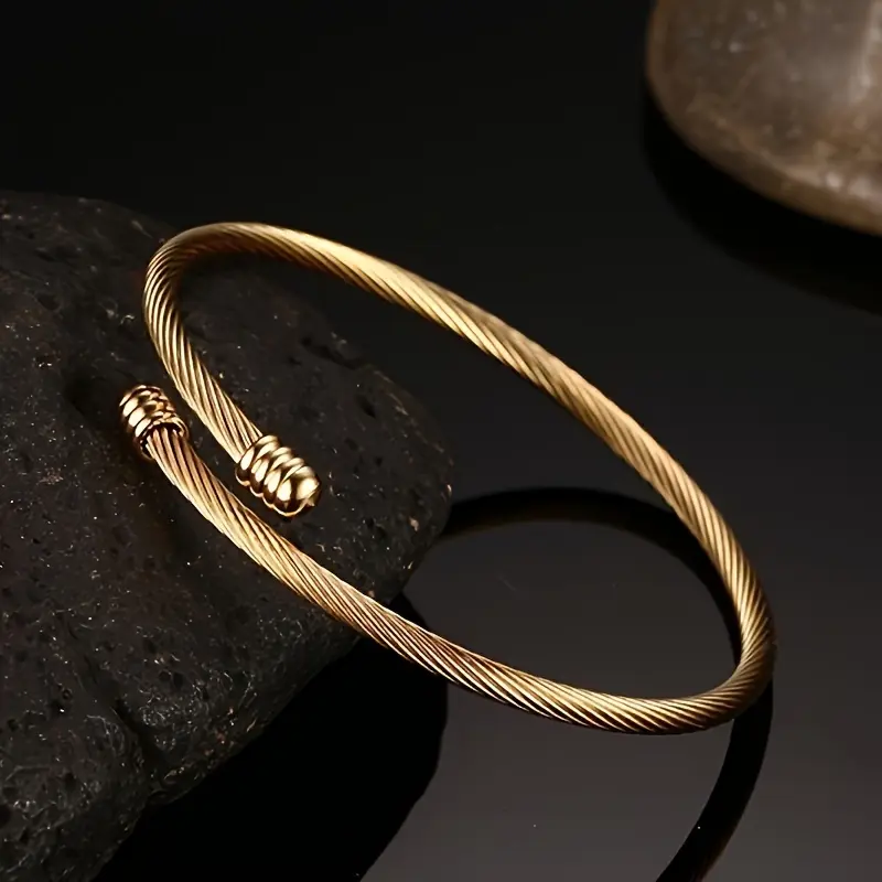 Adjustable Open Wire Bracelet, 2 Colors 304 Stainless Steel Bangle, Fashion Wrist Jewelry for Daily Casual Attire