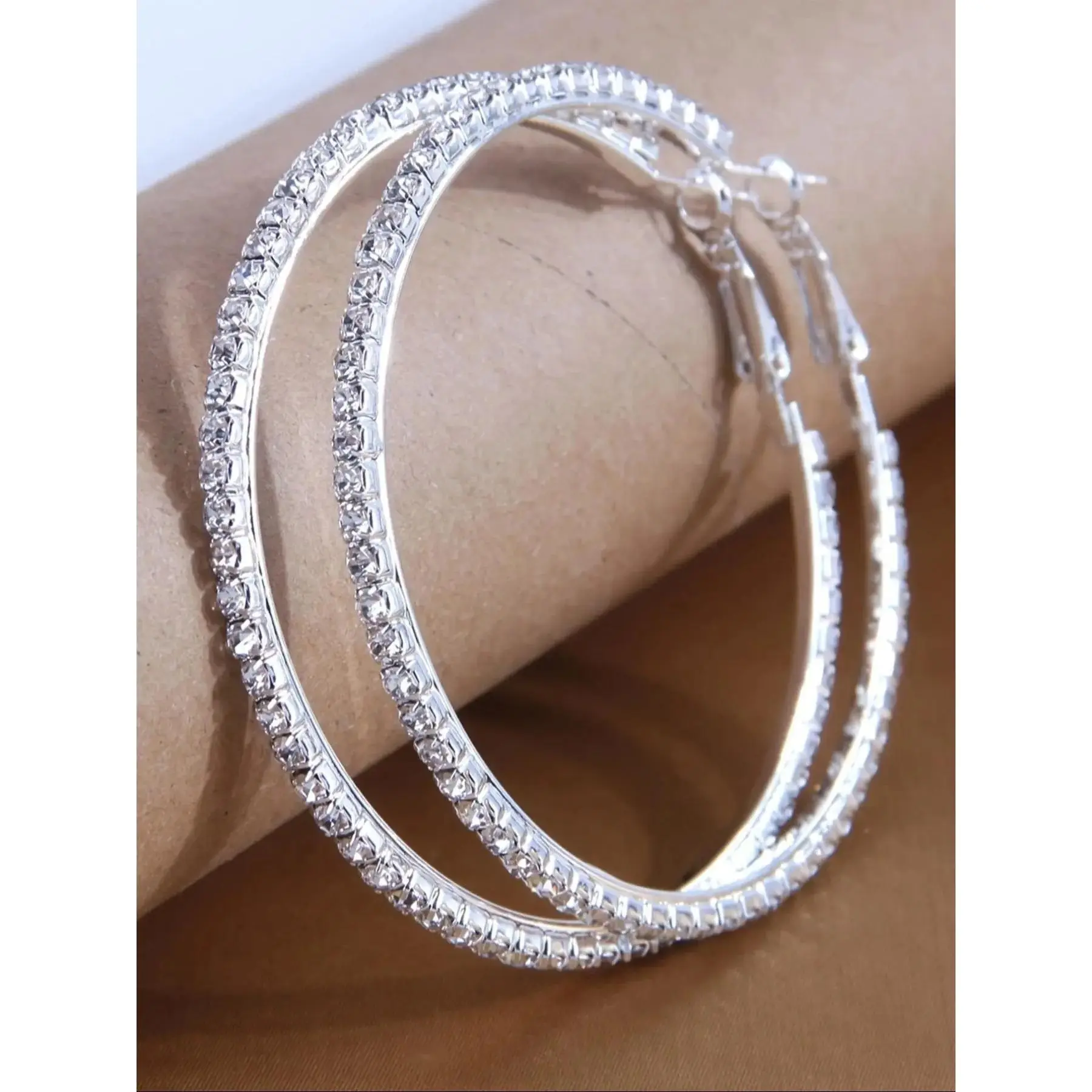 Women's Elegant Rhinestone Decor Hoop Earrings, 1 Pair Fashion Glittering Hoop Earrings for Party, Daily Decor, Trendy All-match Luxury Jewelry High Quality Earrings As Birthday Gift for Women & Girls