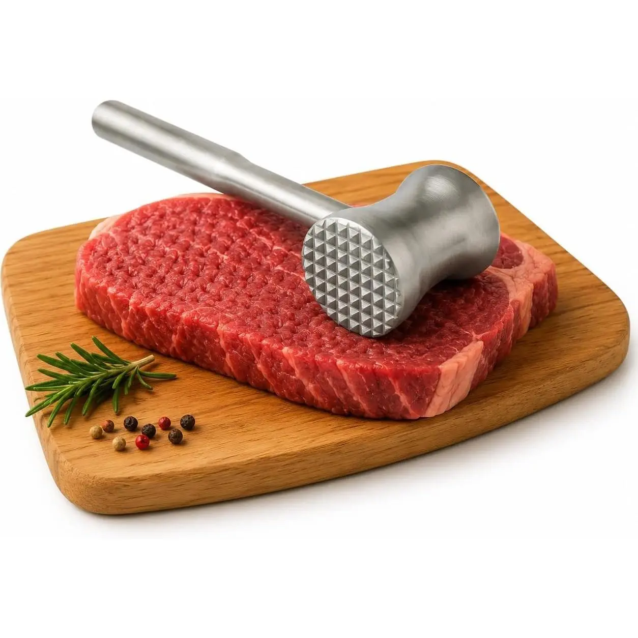 304 Stainless Steel Tenderizer Mallet Dual-Sided Hammer, Heavy Duty Pounder Tool for Steak, Beef & Chicken Cutlets, Textured Grip Kitchen Mallet, Dishwasher Safe Beater for Cooking