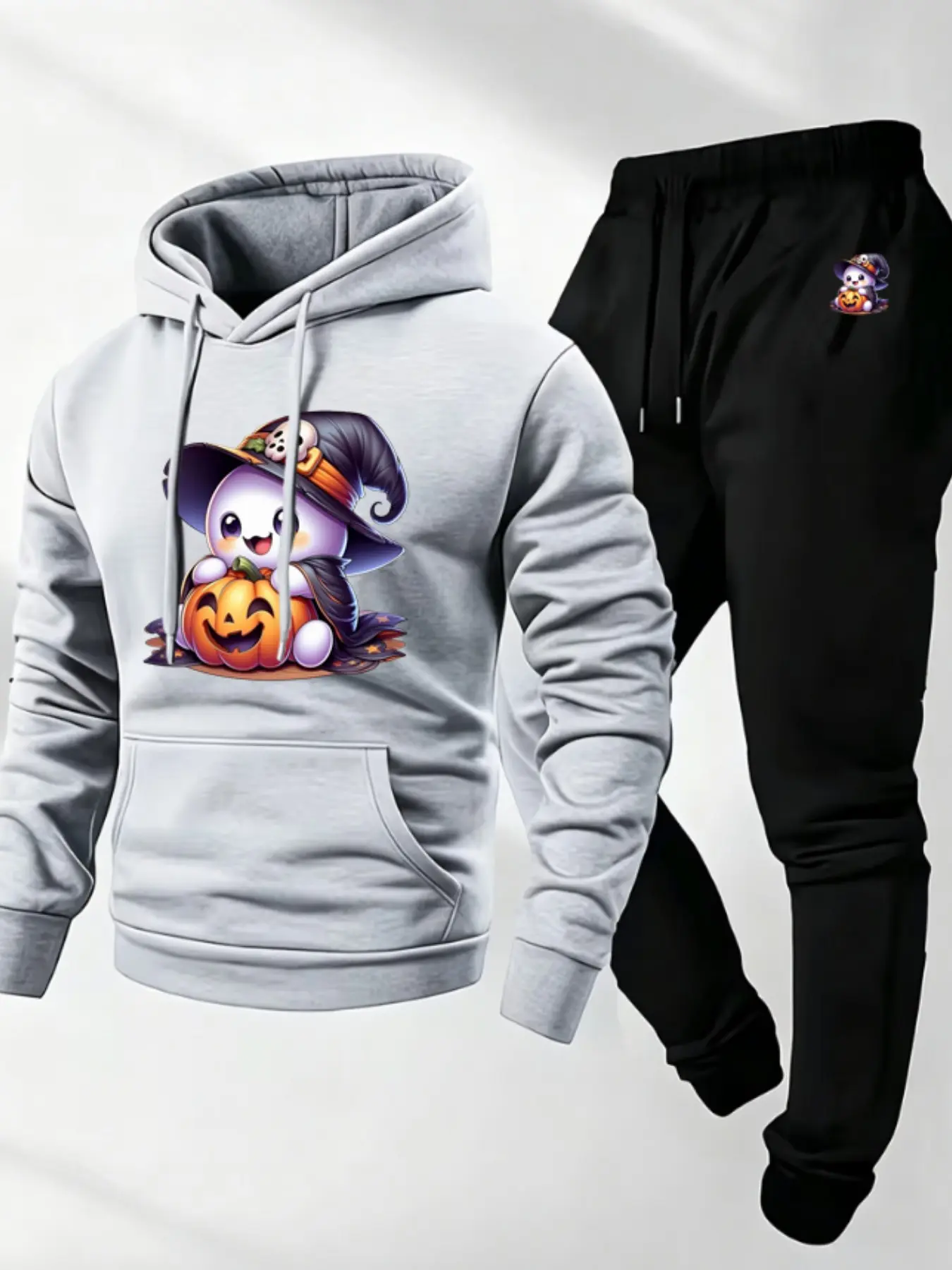 Men's Spider Logo Print Sweatshirt and Pants Set, Casual Slim-Fitting Long Sleeve, Fall & Winter Fashion Ensemble