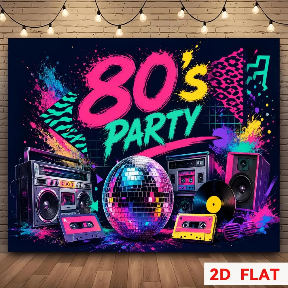 2D Flat Banner 80s retro disco party theme polyester photography backdrop, HD digitally printed soft lightweight foldable background cloth, suitable for 80s gatherings, events, product photos, portrait shooting