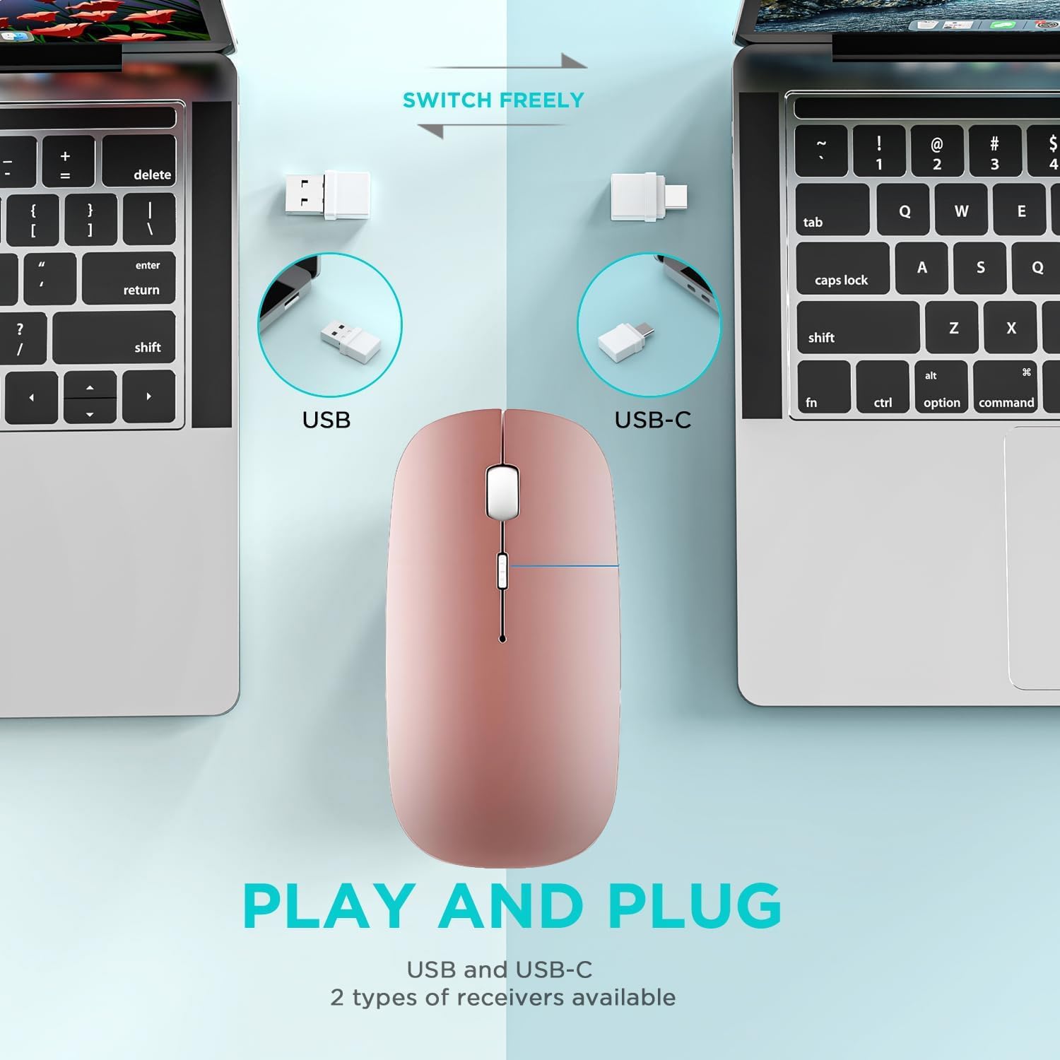 Wireless USB C Mouse for MacBook air MacBook pro,Bluetooth Wireless Mouse for Laptop/PC/Mac/iPad pro/Computer (Rose Gold)