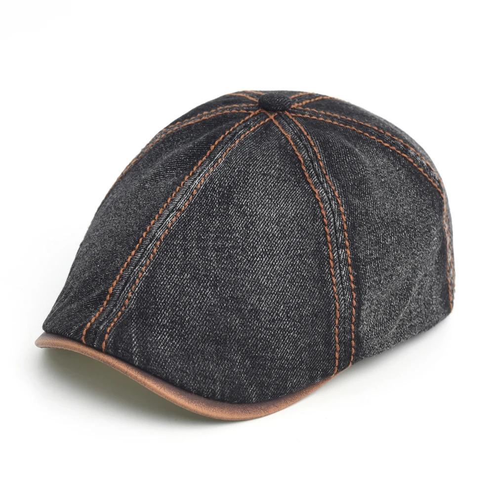 Denim Beret Hat Washed Vintage Peaked Cap Adjustable Cotton Newsboy Cap Casual Hats Flat Cap