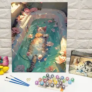 DIY Hobby Coloring By Number Kits Animal Digital Oil Painting By Number Cat Toilet Handmade Bathroom Wall Decoration