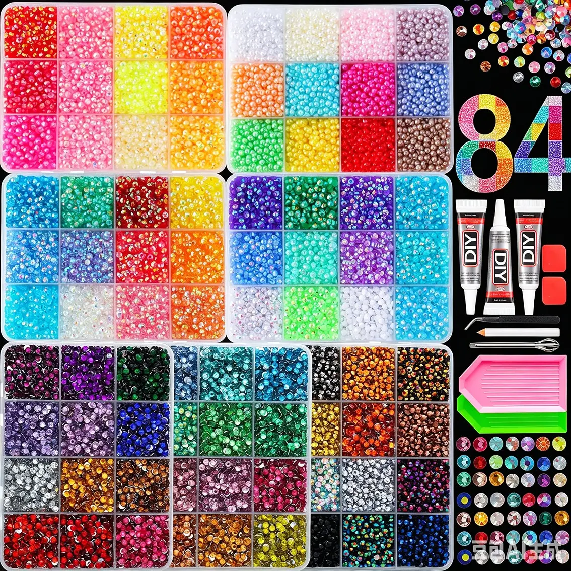 1Set 3mm 84 Colors Glossy AB Jelly Nail Rhinestone Simulated Pearl Charms 6Boxes of Multi-colors Mini Flatback Resin Nails Diamond Gems for DIY Press On Nails Accessories