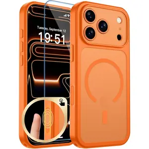 Magnetic for iPhone 17 Pro Max Case, Upgraded [Camera Control Button] [Full Camera Protection] [with 1 Screen Protector] Translucent Matte Shockproof Protective Phone Cover, Starry Orange