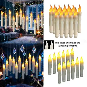 12Pcs/Set  Wand Remote Control Floating Electronic Candles, Remote Control Hanging LED Tear Candle Decor, Christmas and Halloween Atmosphere Decor, Floating LED Candles in Secret Room Castle Scenes, Retro Wedding No Open Flame Hanging Candlelight Decor