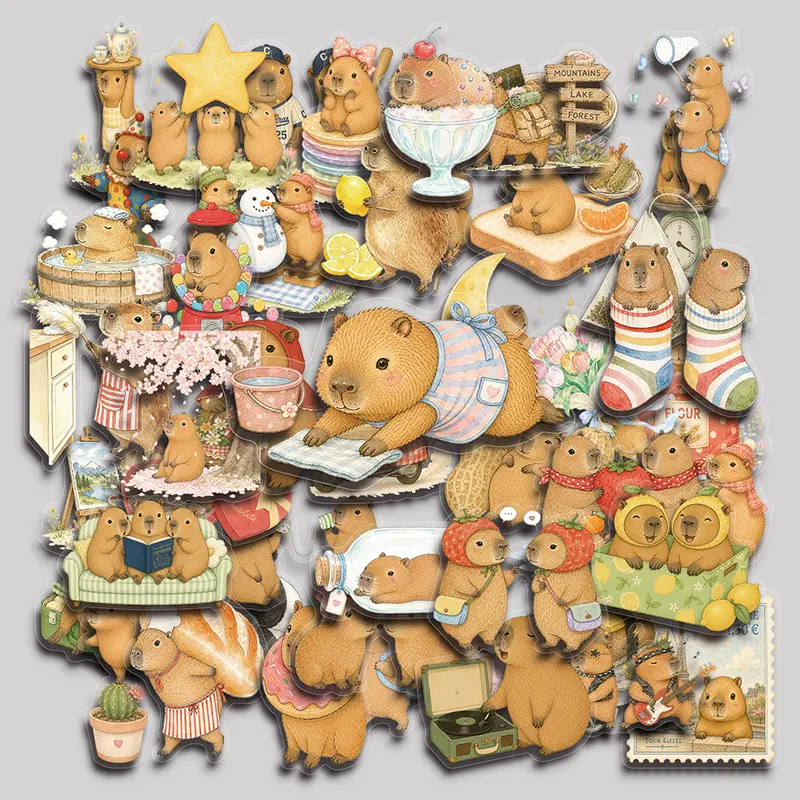 50PCS Cute Capybara Aesthetic Vinyl Stickers Pack for Laptop Water Bottle Phone Case Skateboard Journal Scrapbook DIY Decoration