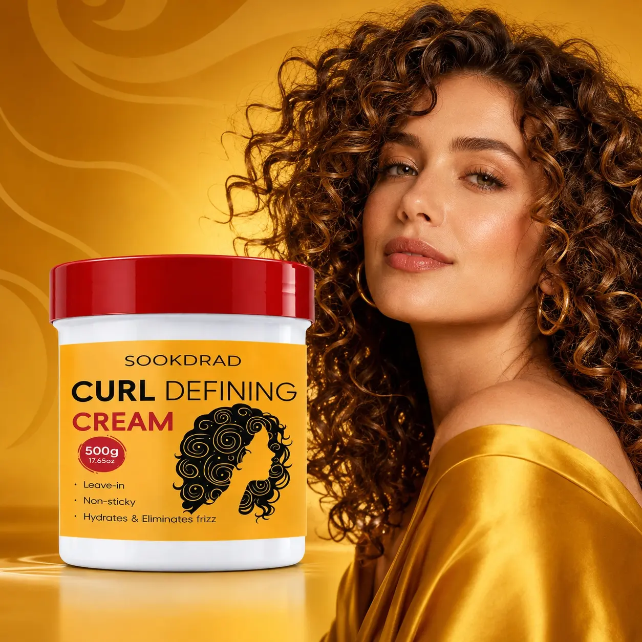 Curl Defining Cream, Leave-in, Non-sticky, Hydrates, Eliminates Frizz, Defined Curls, Curly Hair Care, 500g