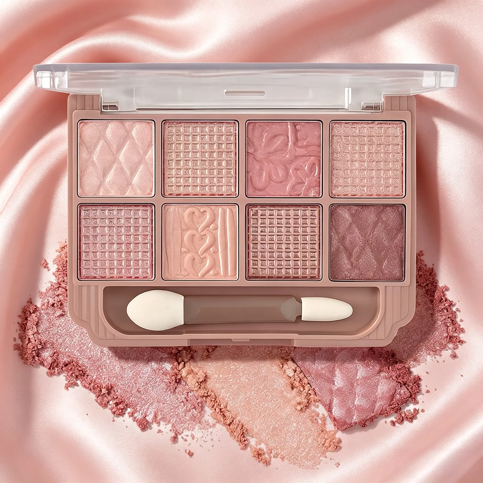 8 Colors Embossed Pattern Eyeshadow Palette, Milk Tea Nude Shimmer Matte Earth Tone, Fine Powder No Fallout Daily Girly Portable Eye Shadow With Dual Sponge Brush