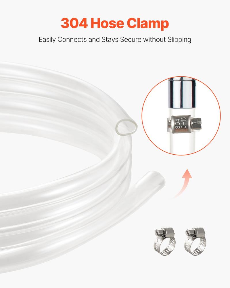 VEVOR Clear Vinyl Tubing, 1/2" ID x 5/8" OD, 10FT Plastic PVC Tubing, Flexible and Cuttable Clear Hose, 1/16 in Wall Thickness, High-strength PVC Material for Aquarium Irrigation Swimming Pool Lab