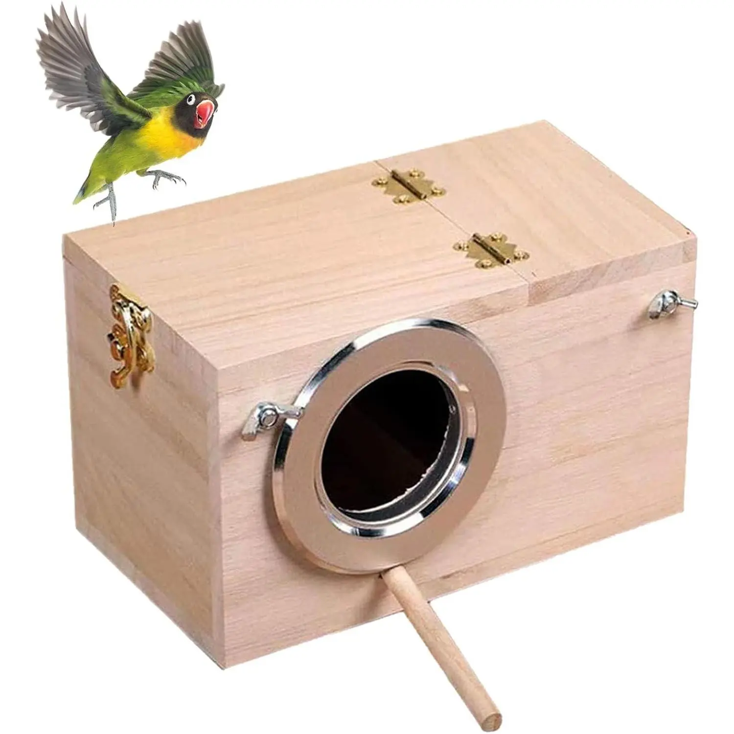 Parakeet Nesting Box Bird Nest Breeding Box Cage Wood House for Finch Lovebirds Cockatiel Budgie Conure Parrot (M:9.8"×5.1"×5.3")