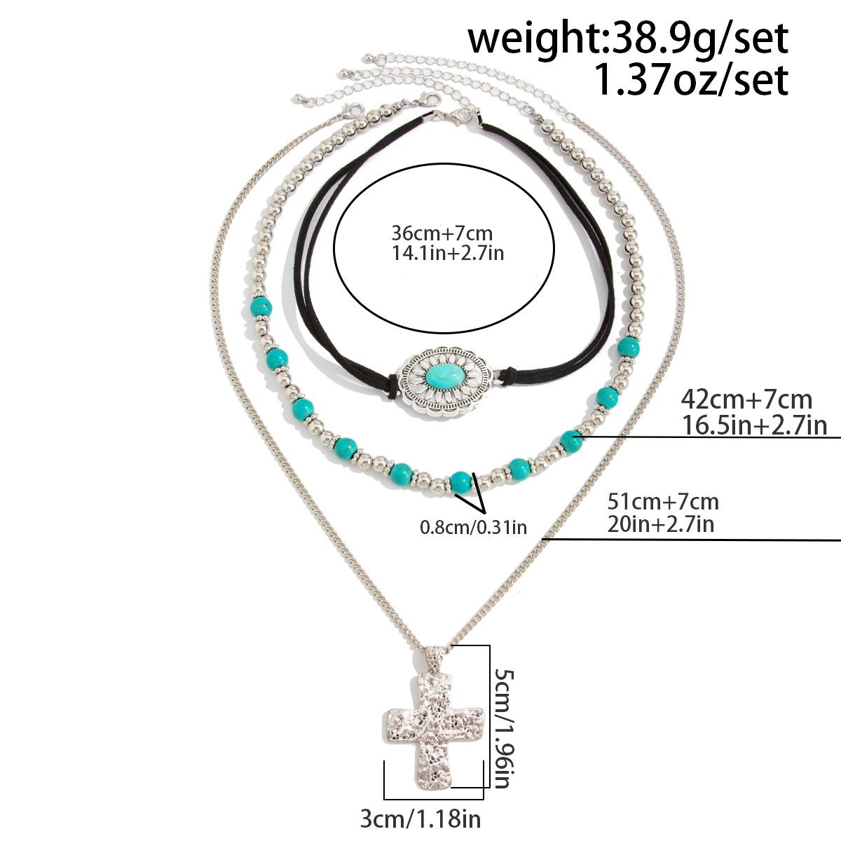Western Necklaces Boho Turquoise Cross Necklace Set Navajo Pearl Beaded Layered Choker Cowgirl Christian Western Jewelry for Women