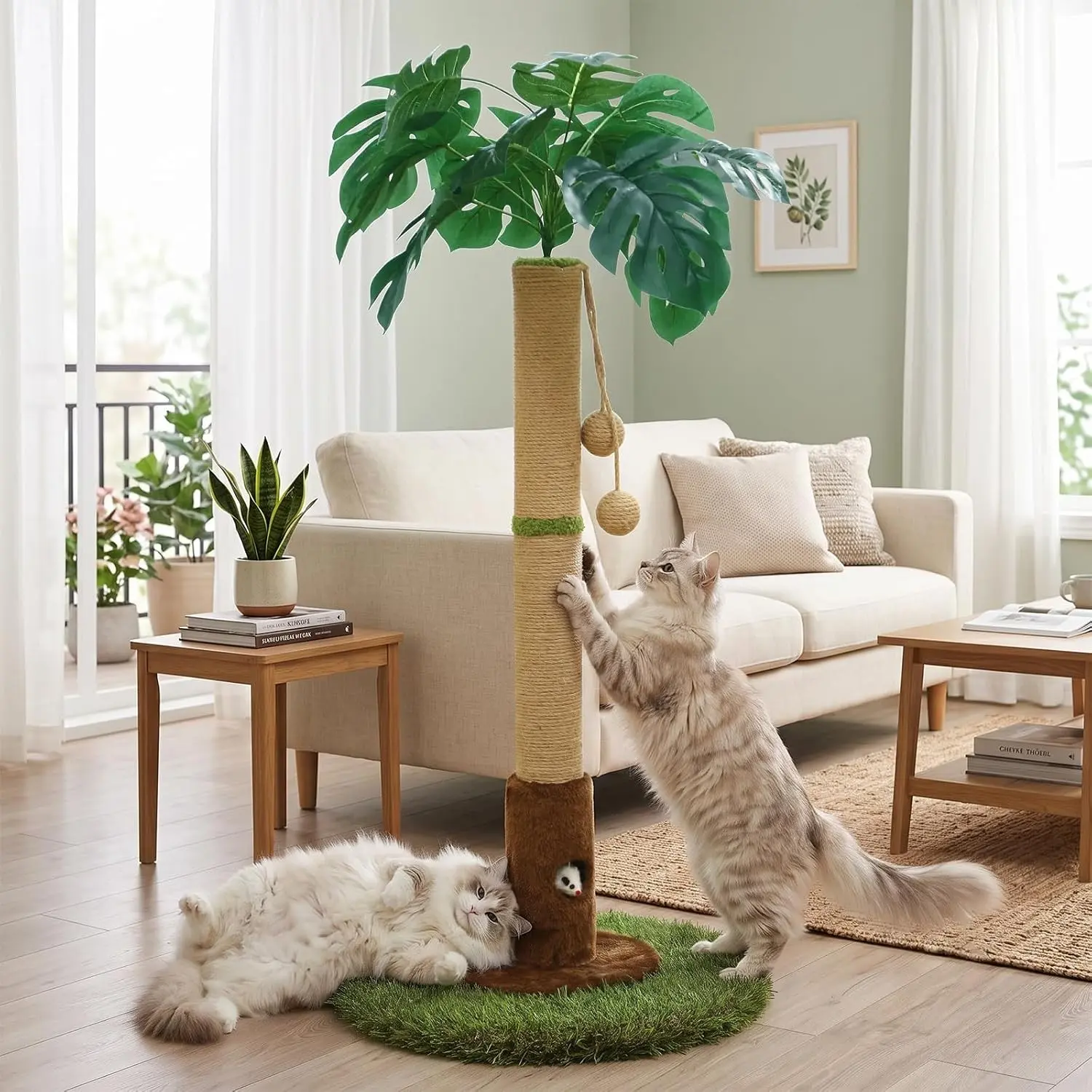 Cat Scratching Post for Indoor Cats and Kitten - 35.43" Tall Cat Scratching Post with Sisal Rope,Palm Tree Cat Scratch Post with Hanging Ball | Scratching Post for Indoor Cats and Kitten,cat scratch post with cat toys