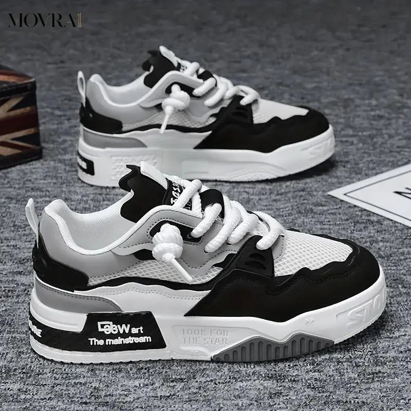 MOVRA1 Calico Men's Lace-Up Casual Sneakers - Comfy Trendy Skateboarding Platform Shoes with Non-Slip Soles, Breathable Design for Outdoor Wear & Casual Activities, Male