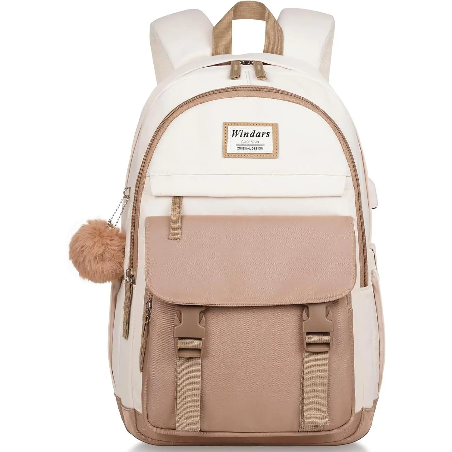 Khaki Beige 15.6" Fit Laptop Backpack with Laptop Slot - Cute Aesthetic Bookbag for Teen Girls, Large Home Organizer Travel Bag (Gift)