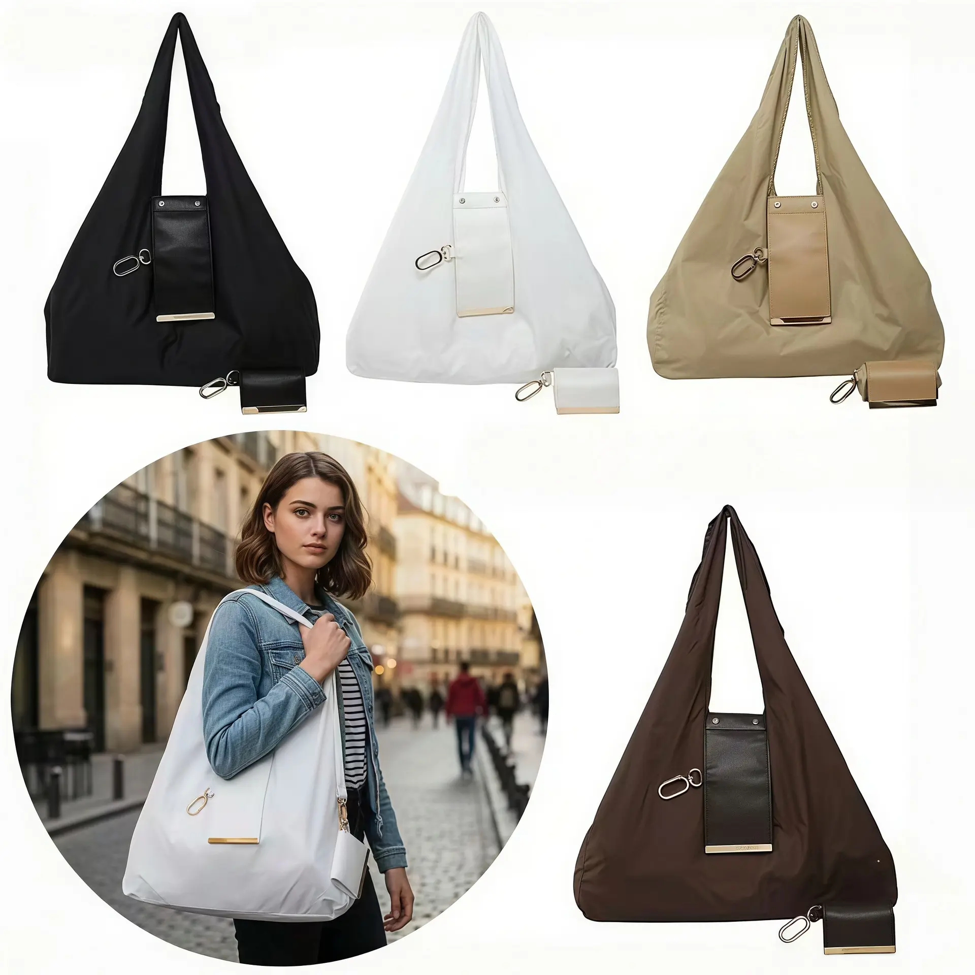 Reusable mini keychain tote bag, lightweight, eco-friendly, foldable, large capacity, with a key ring, expandable, reusable, durable, and easy to carry