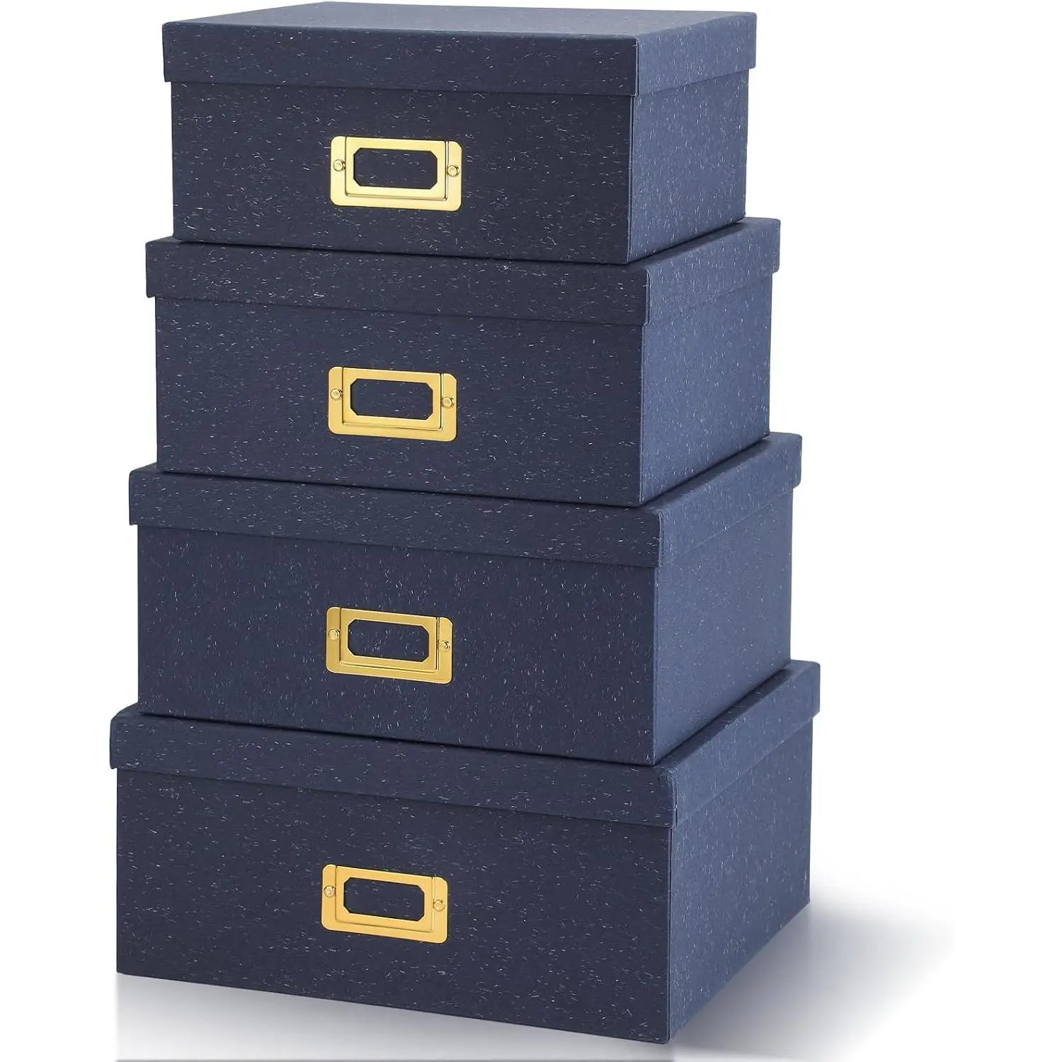 Set of 4 Decorative Storage Boxes with ,  Paper Boxes with  Label Holders, Decorative Photo Memory Keepsakes Storage, Cardboard Organizers for  Decor, Office Organizing(Blue)