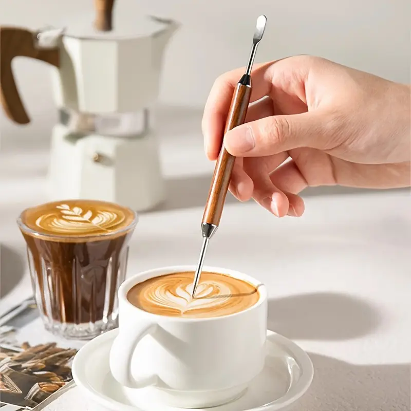 Handcrafted Espresso Art Tools: Latte Needle/Stirring Rod, with Wooden Handle - Perfect for Creating Exquisite Cappuccino Patterns