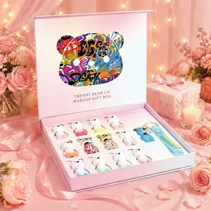 Limited holiday 12-piece bear lip glaze set, high-hydration lip milk with non-drying and non-stick formula. Bonus bear necklace and luxury gift box. Fashion Christmas gift set for family, friends and girlfriends.