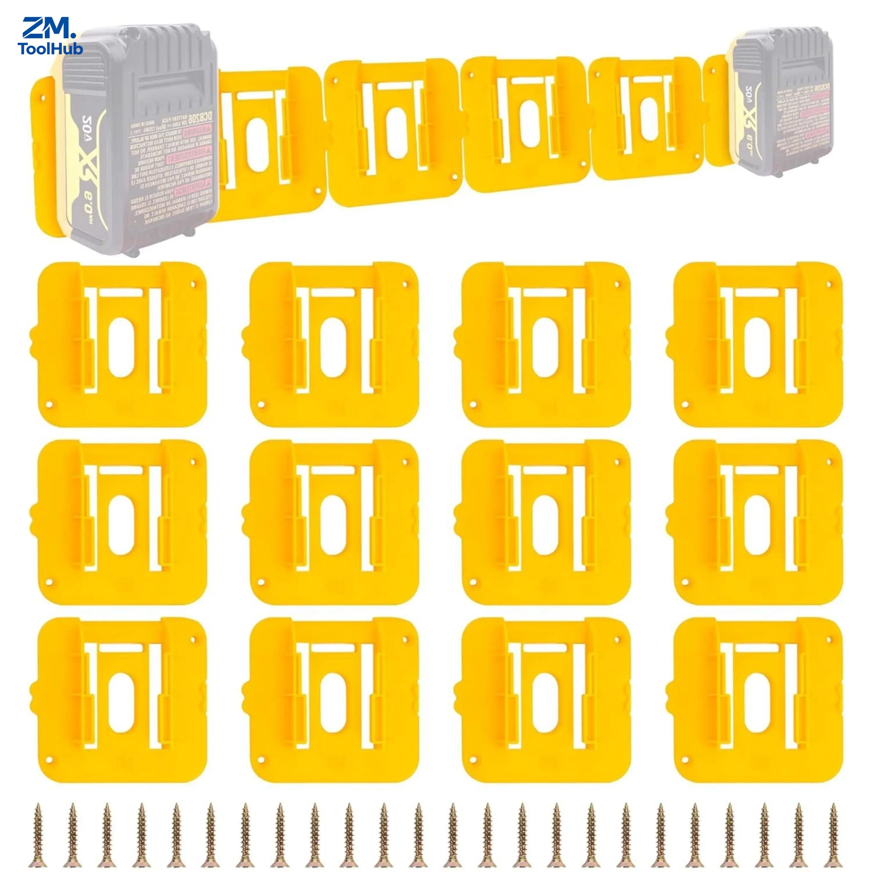 12 Pack Battery Mounts Dock Holder Fit for DCB200 DCB201 DCB202 DCB203 DCB204 Power Tool Batteries, Storage Battery Holder Organizer (w/24 Screws, No Battery)