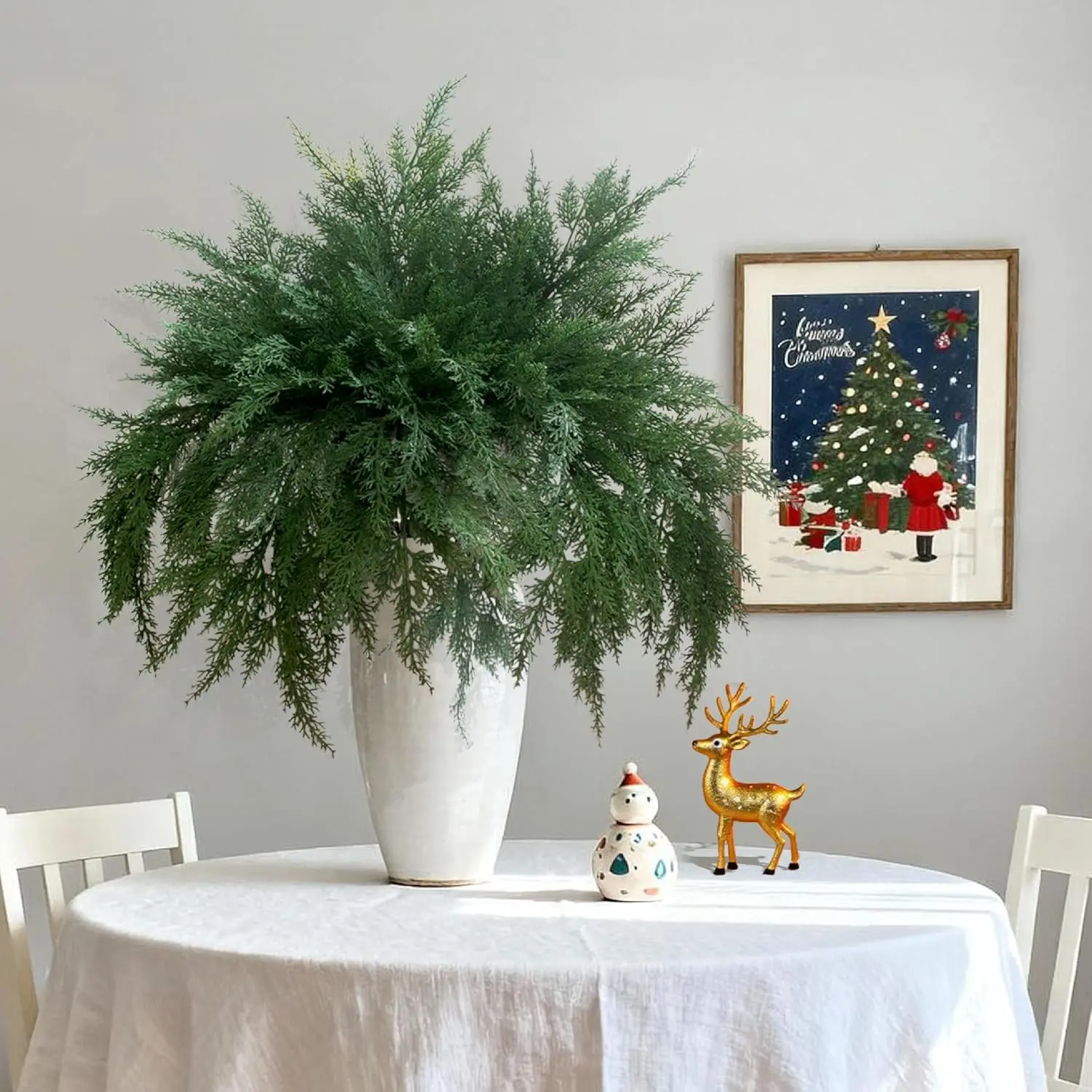 4 count 36 Inch Christmas Cedar Branches Stems | Artificial Christmas Greenery Stems for Vase, Holiday Floral Arrangements, Xmas Wreath Garland DIY,  Decoration
