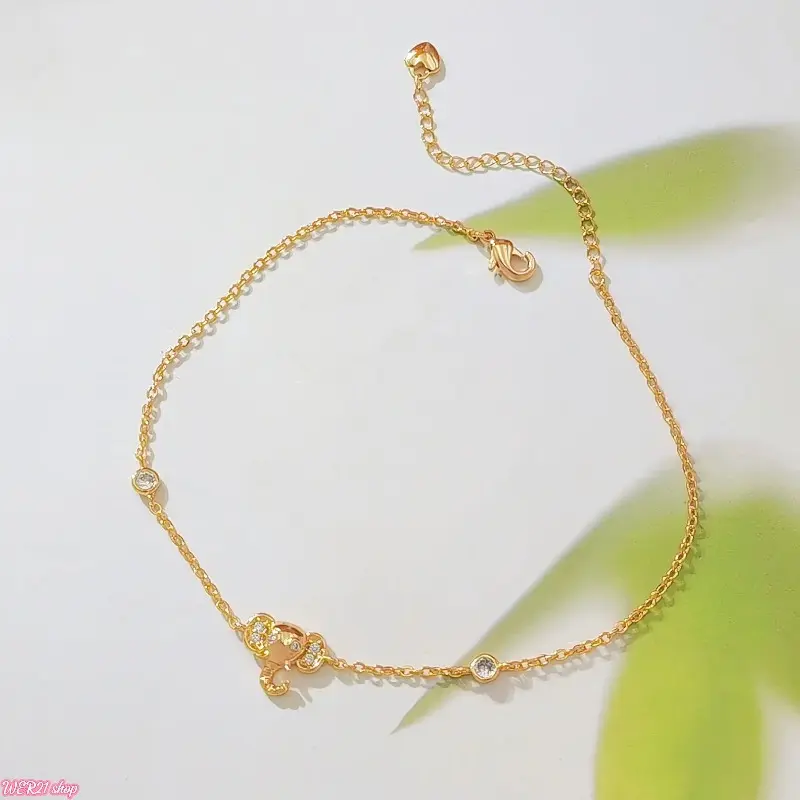 [WER21]Rose gold elephant anklet, cz crystal foot bracelet, adjustable rose gold anklet, womens summer beach ankle jewelry, holiday gift anklet for her