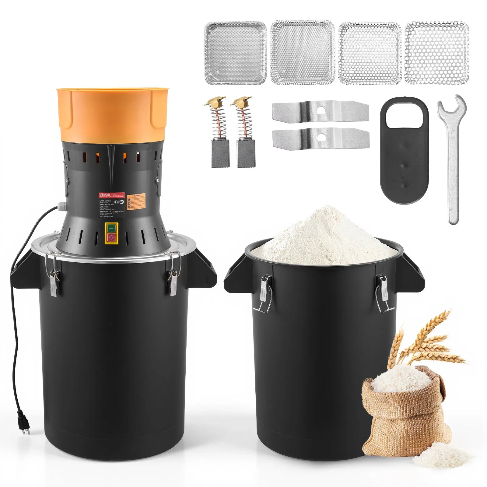 VEVOR Electric Grain Mill Grinder, 600W High Power Commercial Spice Grinder, 14 Gal Pulverizer Powder Machine with Galvanized Sharp Blades, for Dry Grains, Spices, Cereals, Coffee, Corn Pepper