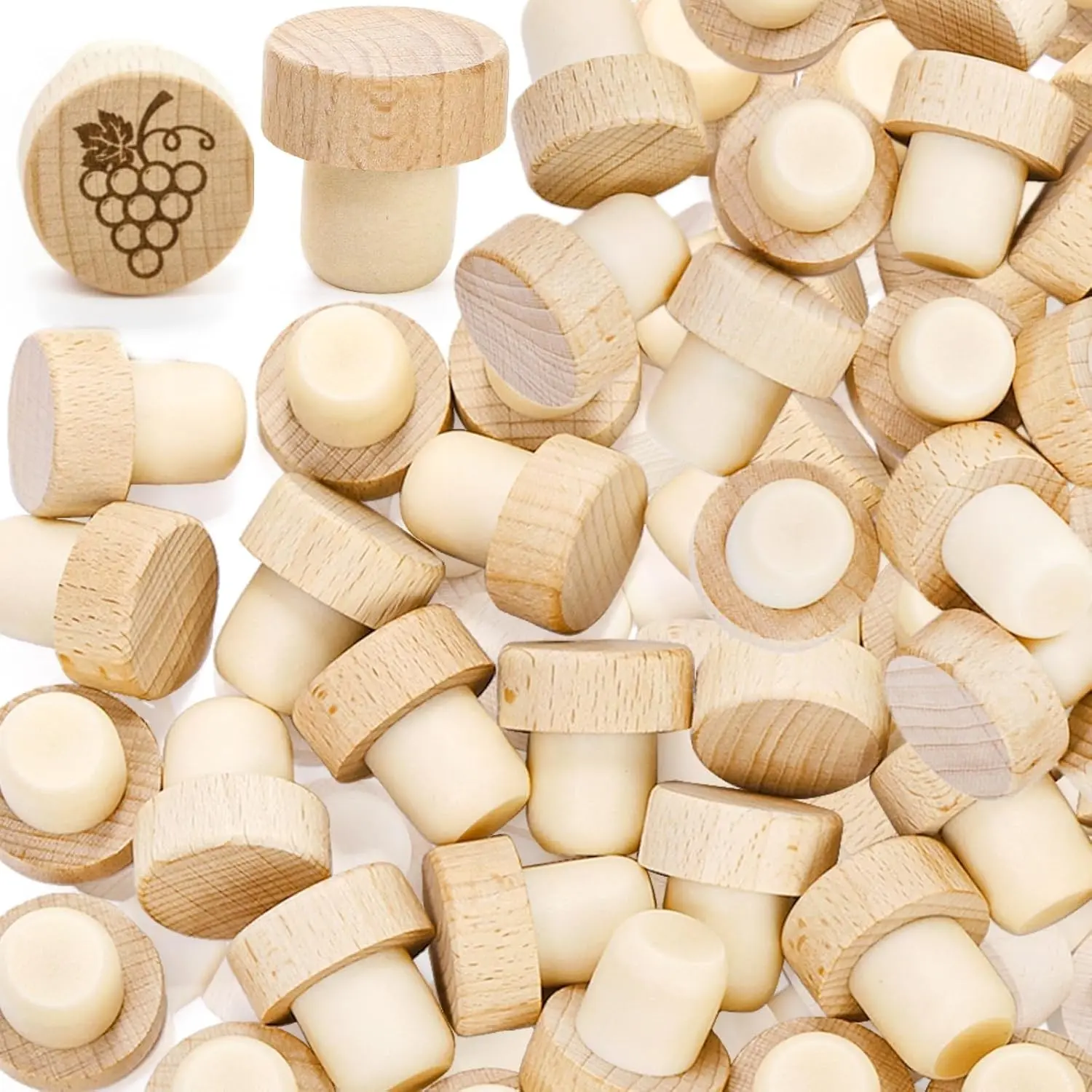60 Pieces T-Shaped Wine Corks, Reusable Cork Plugs, Wooden and Rubber Wine Stoppers, Sealing Bottle Stoppers for Wine, Beer, DIY Craft