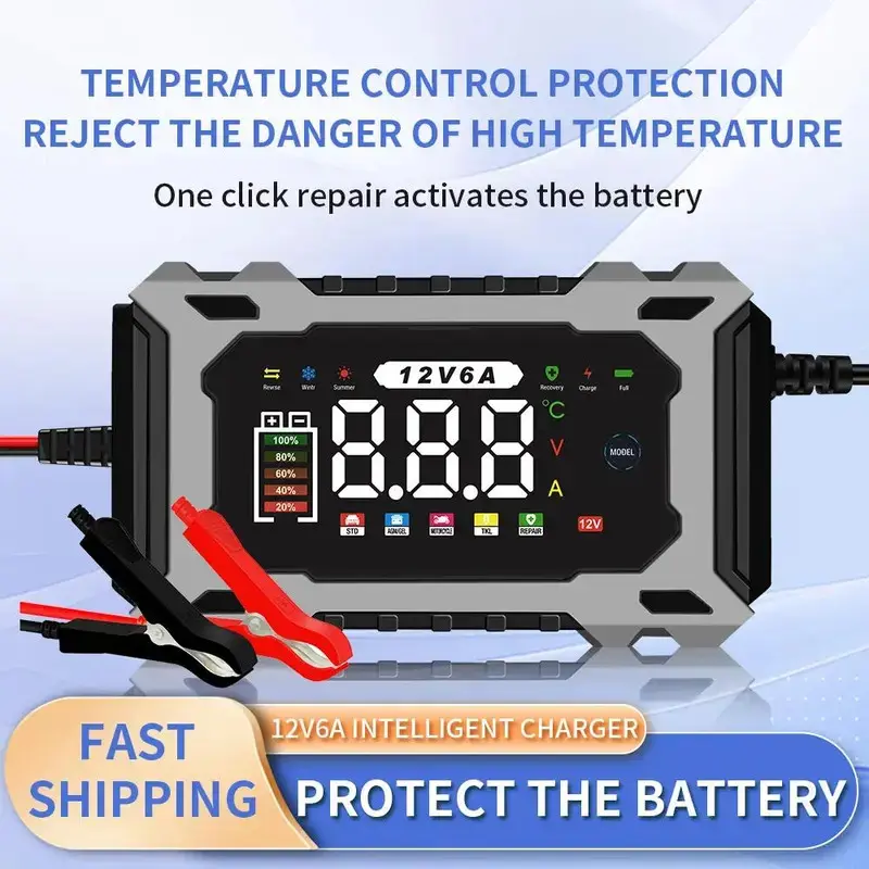 2026 New Model Smart Battery Fast Charger 12V/24V Smart Battery Charger, Maintainer & Trickle Charger for LiFePO4, Lead Acid, Automotive Batteries for Motorcycle Car Truck, automatically stops when fully charged