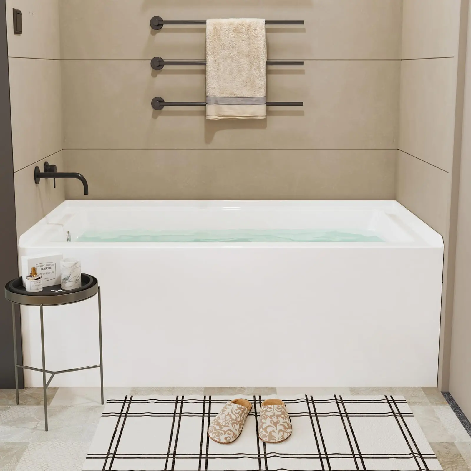 Freestanding Bathtub, Acrylic Soaking Tub with Chrome Overflow and Drain, Contemporary Bath Tub