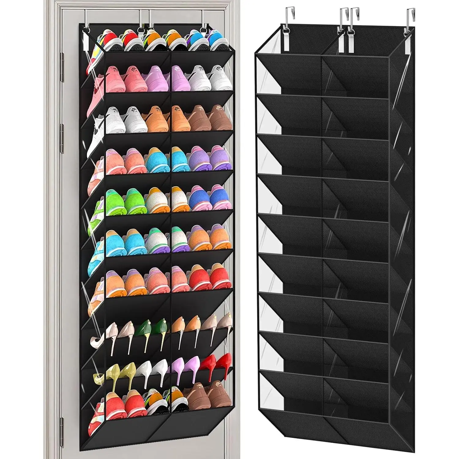 20-30 Pairs Over the Door Shoe Organizer, Clear Pockets  Shoe Storage for Closet, 10-Tier Door Shoes Rack,  Shoes Holder Fit  the Family's Sneakers, Boots, Heels, Black