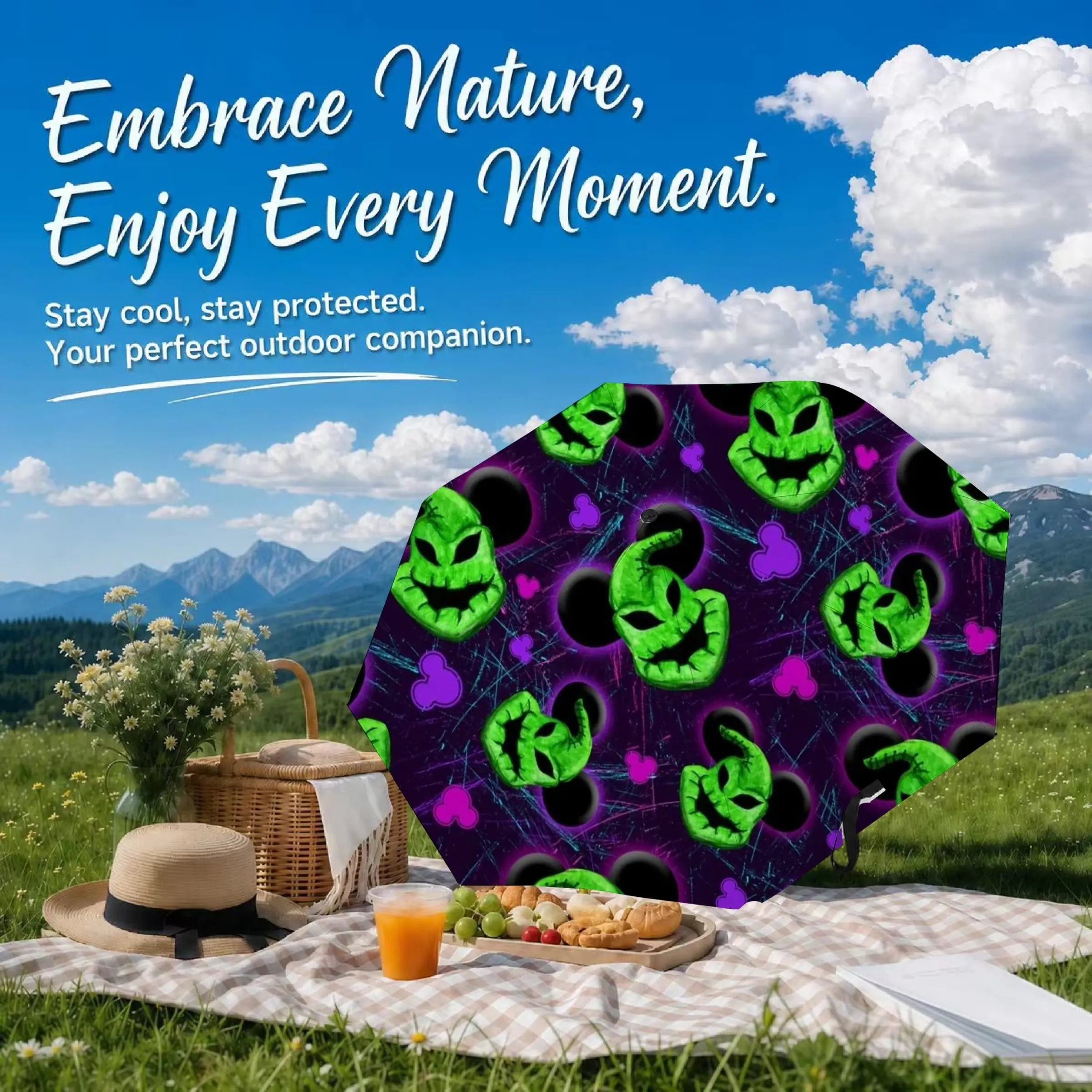 Halloween Mummy / Green Ghost One-click automatic opening and closing mini storage, UV-protective portable umbrella for Halloween outings and commutes