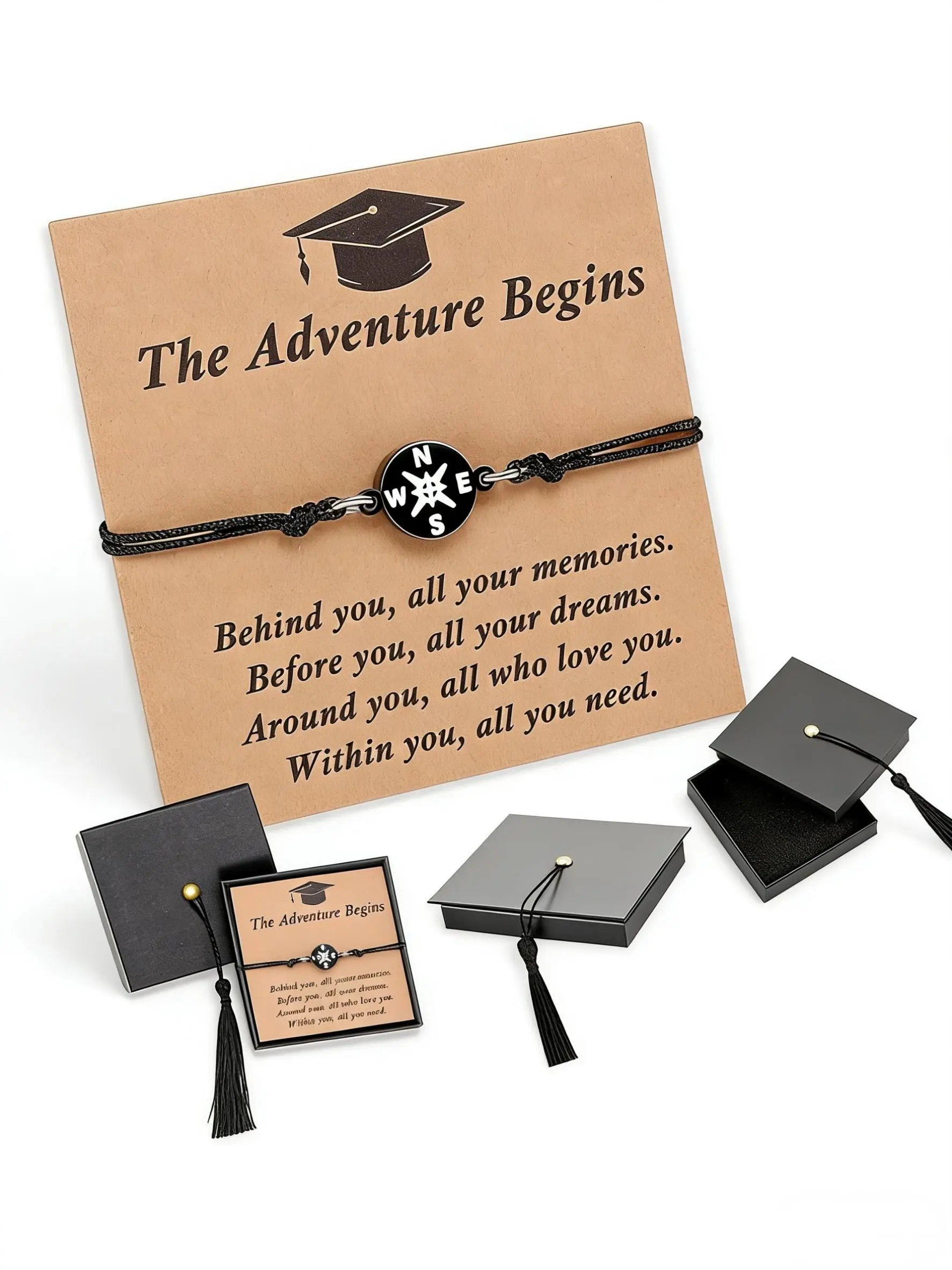 Graduation Gifts for Her Him Class of 2026, Stainless Steel Compass Charm Bracelet with Cap-shape Box, Commemorative Keepsake Jewelry,Senior High School & College Grad Gift Ideas