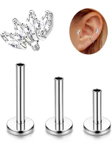 G23 Titanium Helix Piercing Jewellery Cartilage Earrings Internally Threaded Flat Back Ear Piercing Labret Conch Piercing Hypoallergenic Helix Earrings Silver Gold Tragus Piercing Jewellery