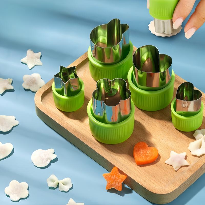 Fruit & Vegetable Cutter, 12pcs/set Stainless Steel Cookie Cutter with 1 Count Demoulding Rod, Household Kitchen Mold Set, Kitchen Baking Tool for Home Use